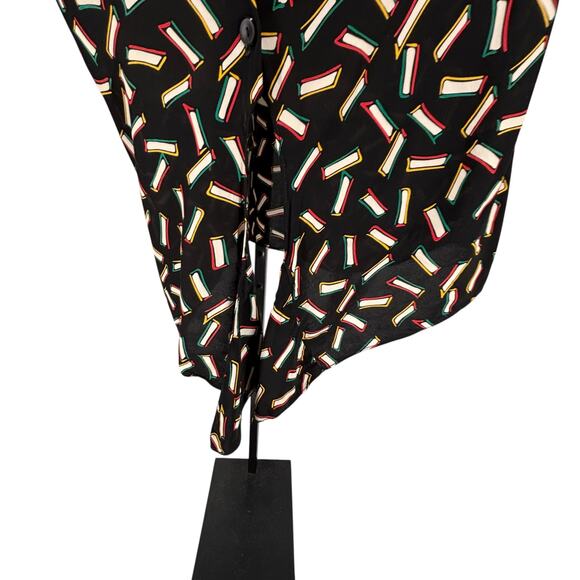 Vintage 80s Warren Z Dress Dolman Back Button Geometric Pattern Tie Up Disco Med - Picture 10 of 16